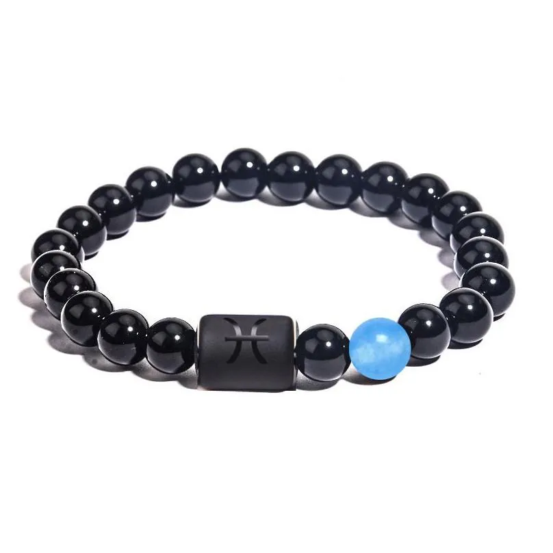 12 zodiac sign beaded strands bracelets for men natural stone beads chain wrap bangle women fashion birthday party jewelry gift