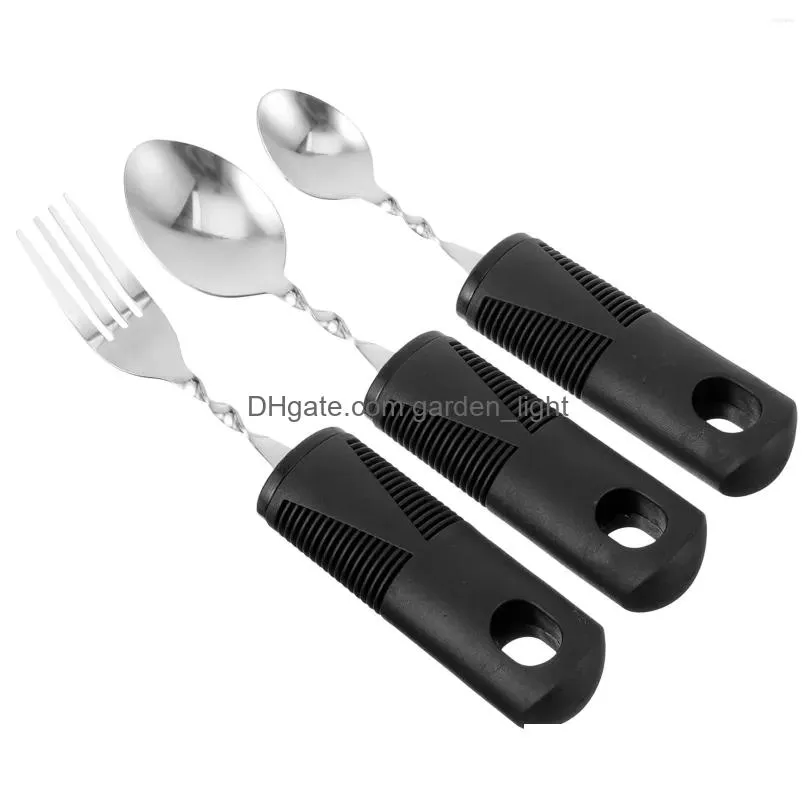 dinnerware sets 3 pcs stainless flatware bendable cutlery weighted utensils elderly adaptive big spoon disabled fork gadgets people