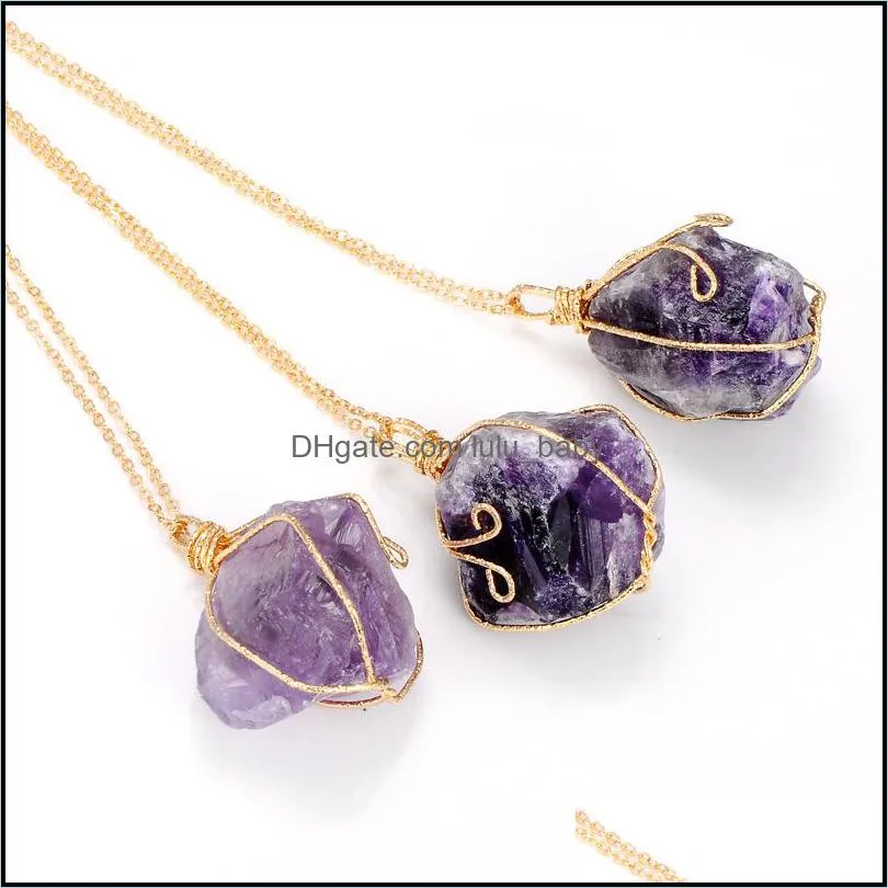 Pendant Necklaces Fashion Natural Stone Necklace Crystal 6 Colors Quartz Sweater Chain Jewelry For Women Christmas Drop Deliv Dhgarden Dhasy