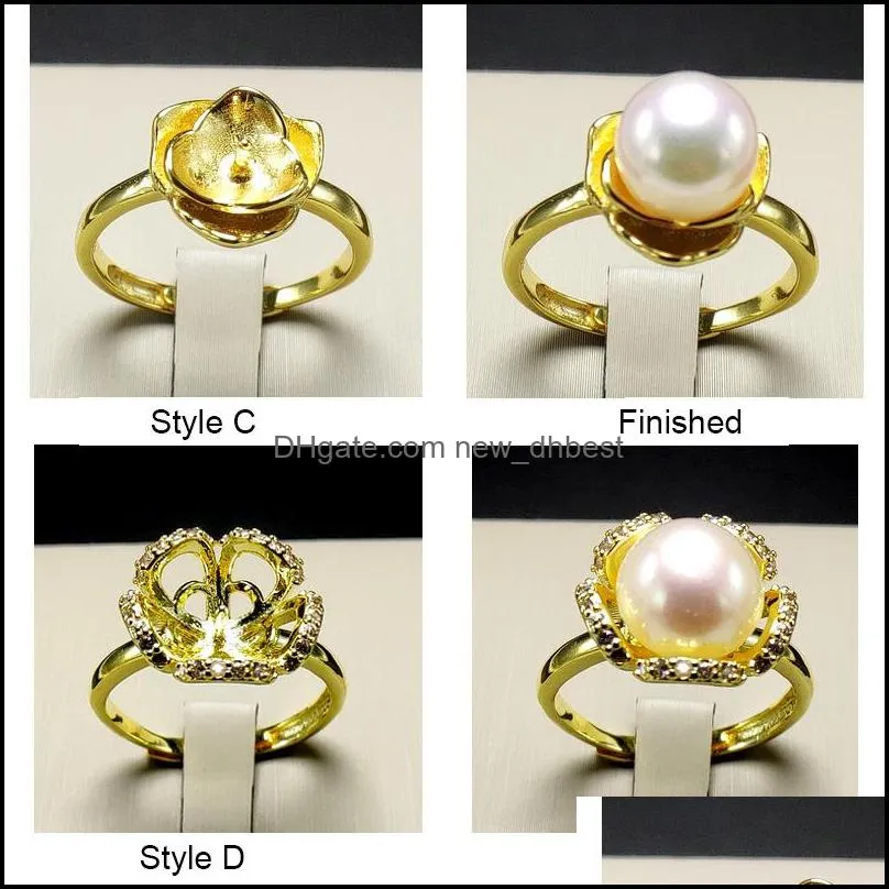 Jewelry Settings Diy Rings 925 Sier Pearl Setting Zircon Ring For Women Fashion Adjustable Size Valentines Day Drop Delivery Dhgarden Dhnsl