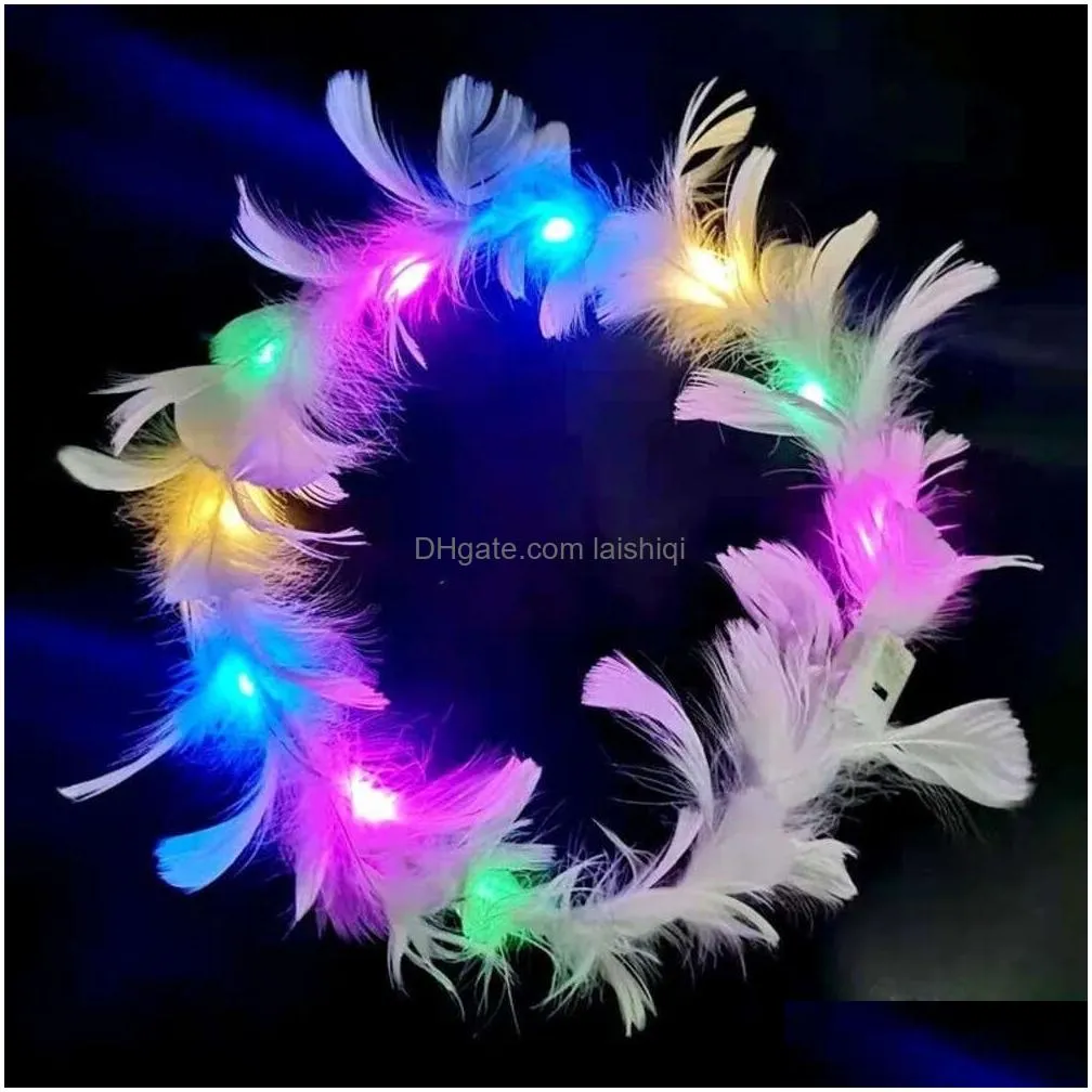 Hair Accessories Headwear 10Pcs Flowers Led Scarves Luminous Feathers Angels Crown Headbands Wedding Party Christmas Gift 230815 Dro Dhw2F