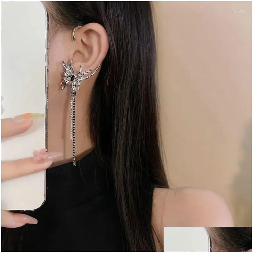 Backs Earrings Silver Color Metal Butterfly Ear Clips Without Piercing For Women Long Tassel Cuff Clip Wedding Jewelry