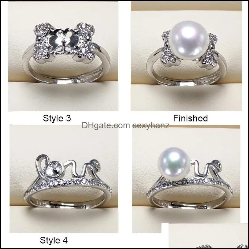Jewelry Settings Diy Pearl Rings 925 Sier Zircon Ring For Women Girl Fine Adjustable Size Valentines Day Gift 9 Pcs/Lot Drop Dhgarden Dh0Sx