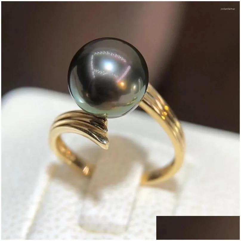 Cluster Rings D1010 Pearl Ring Fine Jewelry Solid 18K Gold Round 10-11mm Nature Sea Water Tahiti Pearls For Women Presents