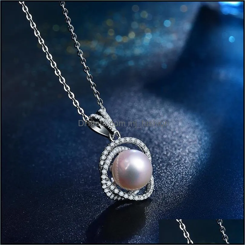 Earrings & Necklace Delicate Pearl Pendant Stud Set 9-10Mm Large Oblate Earring For Women Mom Anniversary Gift Jewelry High Dhgarden Dh5Rh