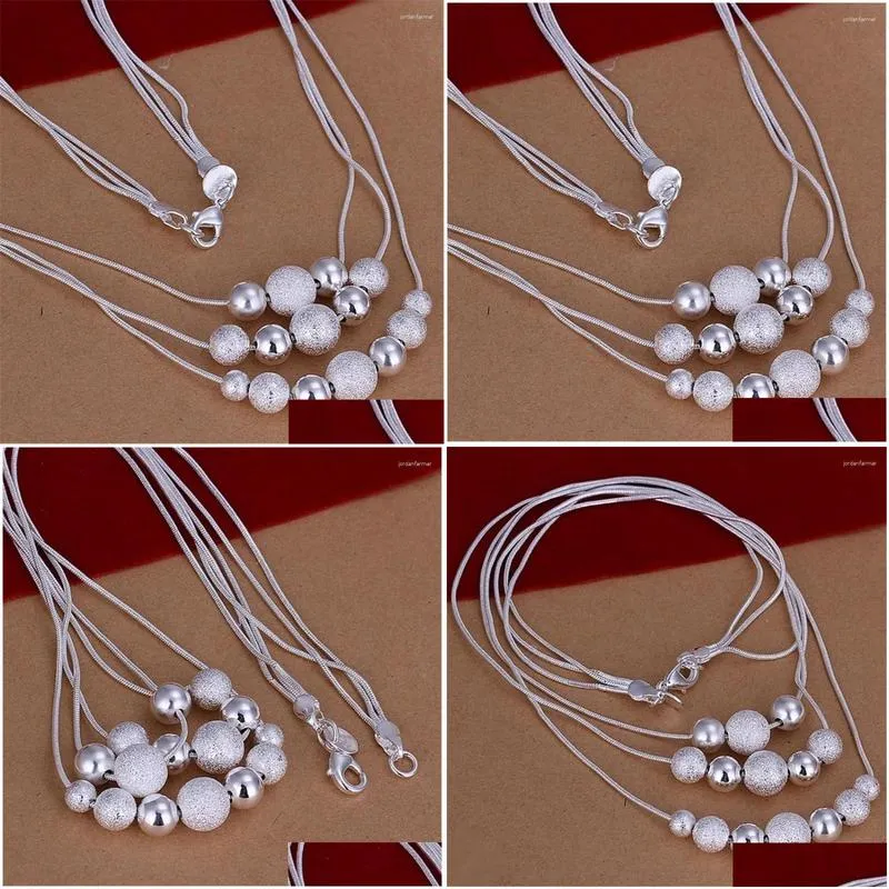 Chains Wholesale High Quality Retro Charm Three Chain Sand Light Beads Silver 925 Plated Necklace Fashion Jewelry