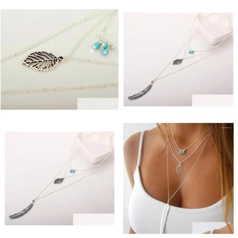 Pendant Necklaces 2023 DIY Jewelry Charm Beads Fashion Color Leaves 3 Layer Multilayer Choker Chain Necklace For Women