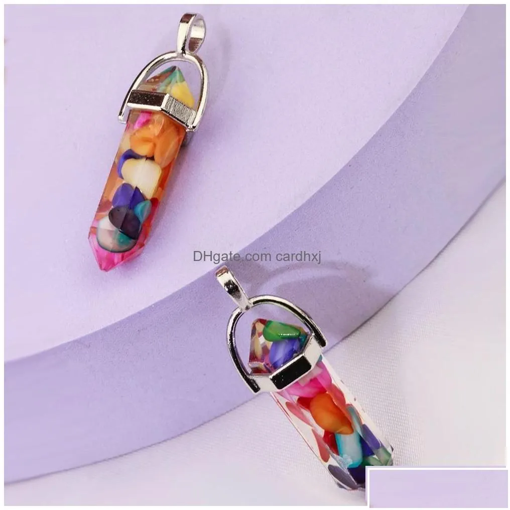 Charms Resin Hexagonal Column Chakra Pendants Healing Crystal For Necklace Jewelry Making Drop Delivery Findings Components Dhfht