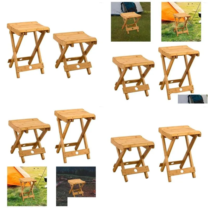 Camp Furniture Bamboo Folding Stool Ultralight Camping Chair For Backyard Yard Fishing