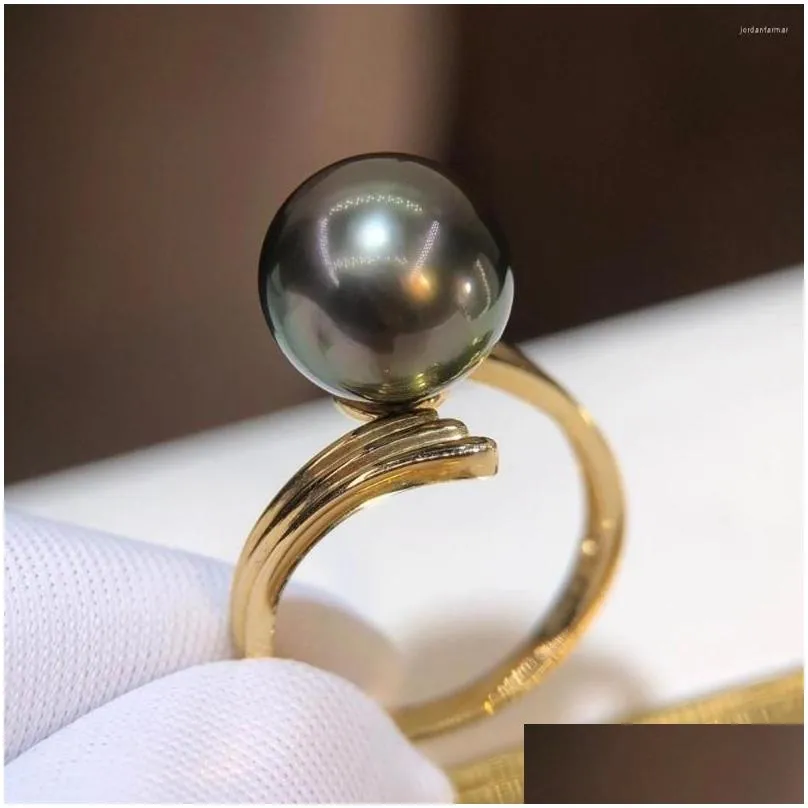 Cluster Rings D1010 Pearl Ring Fine Jewelry Solid 18K Gold Round 10-11mm Nature Sea Water Tahiti Pearls For Women Presents