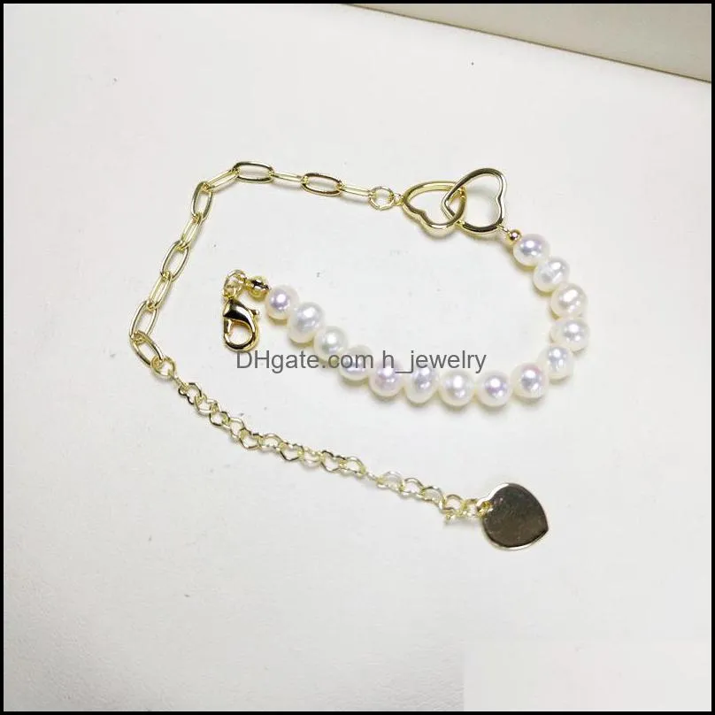 Beaded Pearl Bracelet Gold Plated 5-6Mm For Women Anniversary Gift Jewelry High-Gloss Drop Delivery Bracelets Dh4Ui
