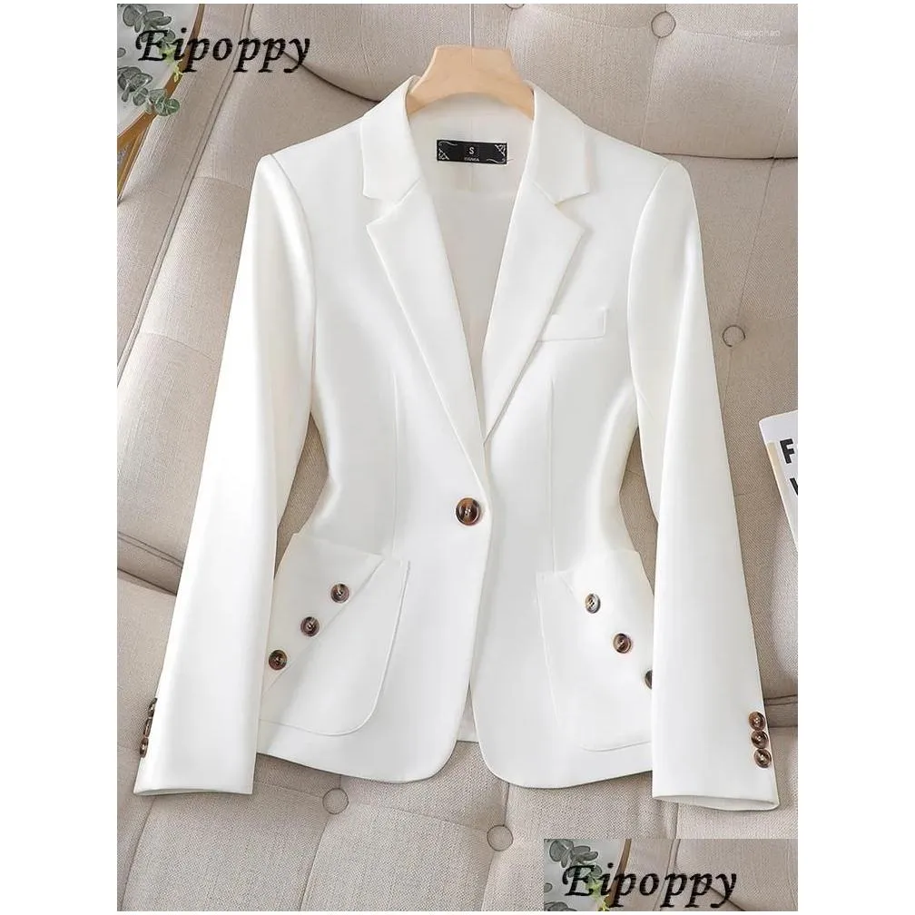 Women`s Suits Long Sleeve Office Ladies Blazer Women Black Blue White Female Business Work Wear Slim Formal Jacket For Autumn Winter
