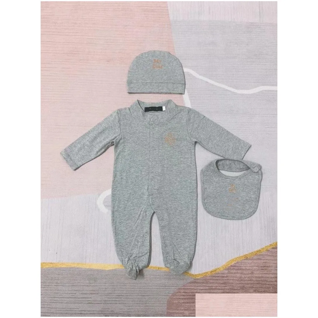 Fashion Infant kids romper designer Newborn baby girls star moon printed long sleeve jumpsuits with hat bibs 3pcs babies 1st climb clothes