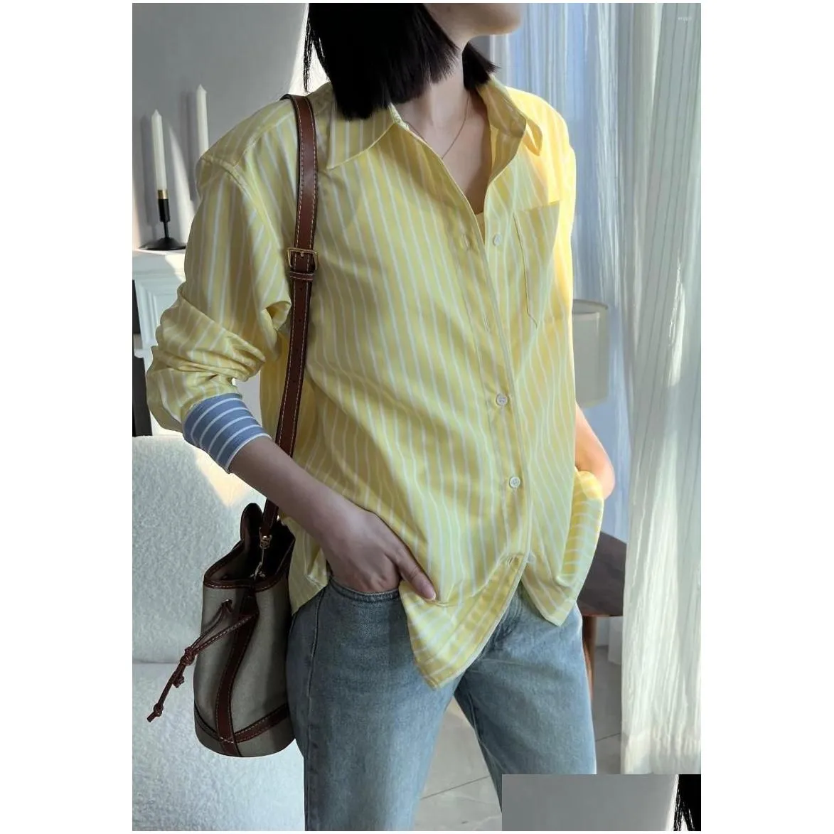 Women`s Blouses 2023 Spring And Summer Loose Stitching Long-sleeved Women Shirt