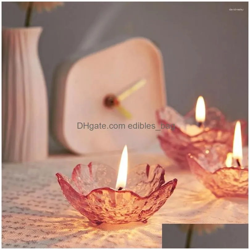 candle holders creative pink flower holder modern glass candlestick crafts home decoration wedding table decor crystal container