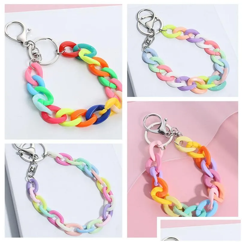 Keychains & Lanyards Colorf Acrylic Plastic Link Chain Keychain Color Handmade Key Ring For Girls Handbag Drop Delivery Fashion Acces Dhqxt