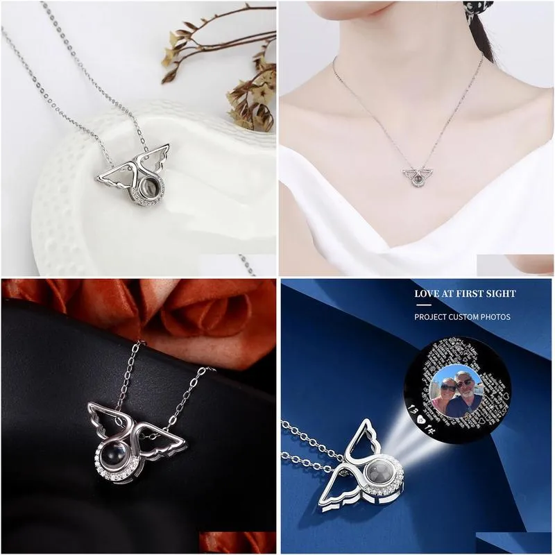 customized projection angel wings necklace silvery custom color pos women man necklace pendant jewelry accessorie 240115