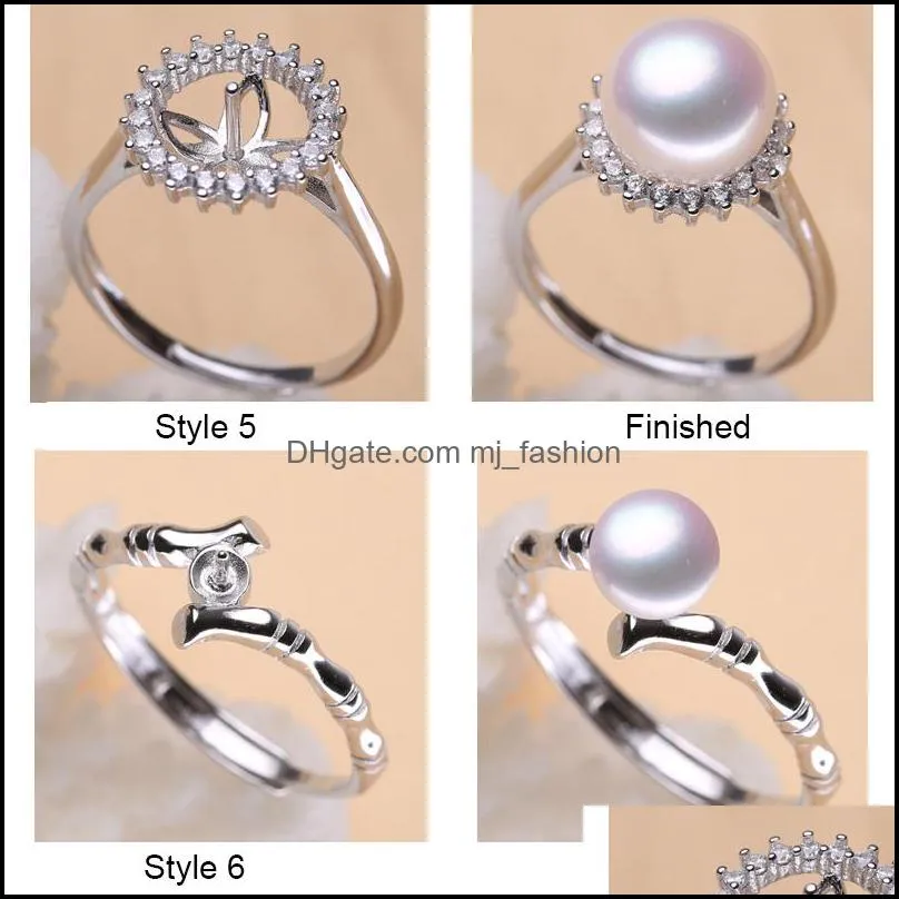 Jewelry Settings 925 Sier Diy Pearl Ring Shiny Zircon For Women Girl Fashion Adjustable Size Gift Drop Delivery Dhgarden Dhjwz