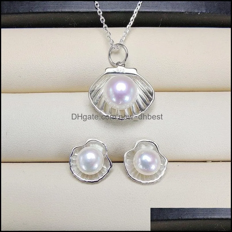 Bracelet, Earrings & Necklace Natural Pearl Pendant Ring Set S925 Sier Stud 12Styles Earring For Women Fashion Jewelry Xmas Present N Dhrwy