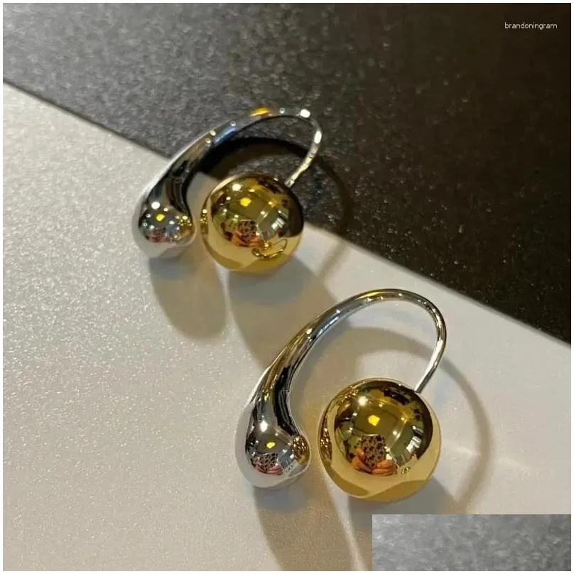 Hoop Earrings Fashion Jewelry Metallic Two Color Round Bead Teardrop For Women Girl Gift Pretty Ear Accessories