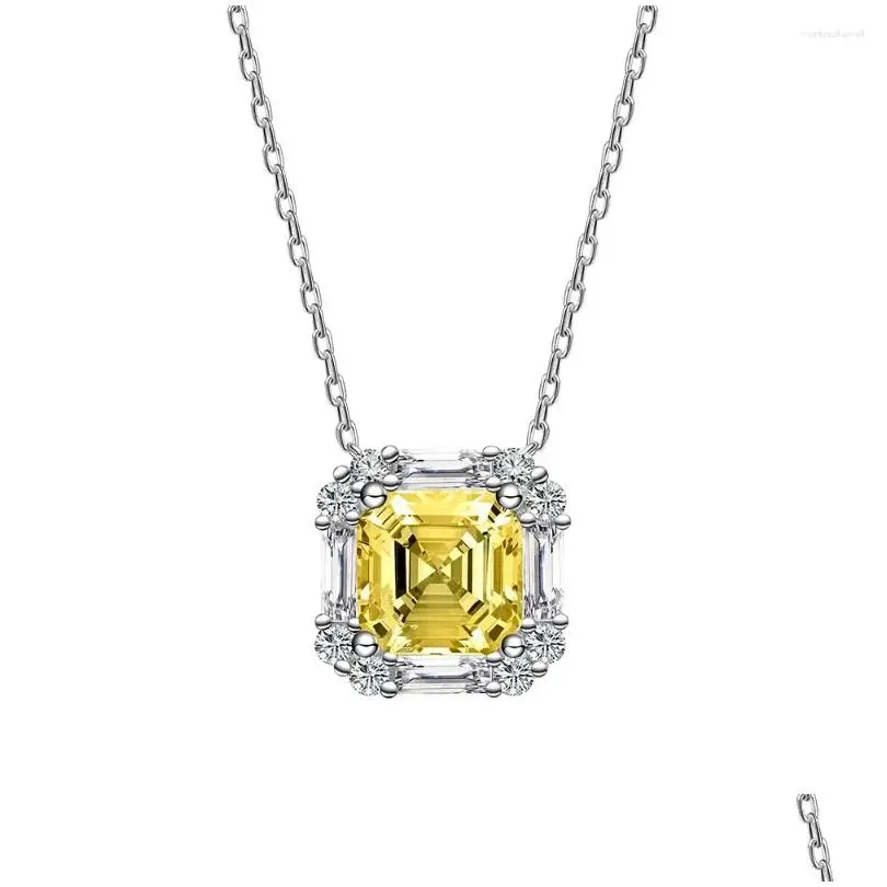 Chains Models 925 Pure Silver Yellow Diamond Necklace Women`s Square Chamfer 7 High Carbon Collar Small And Versatile