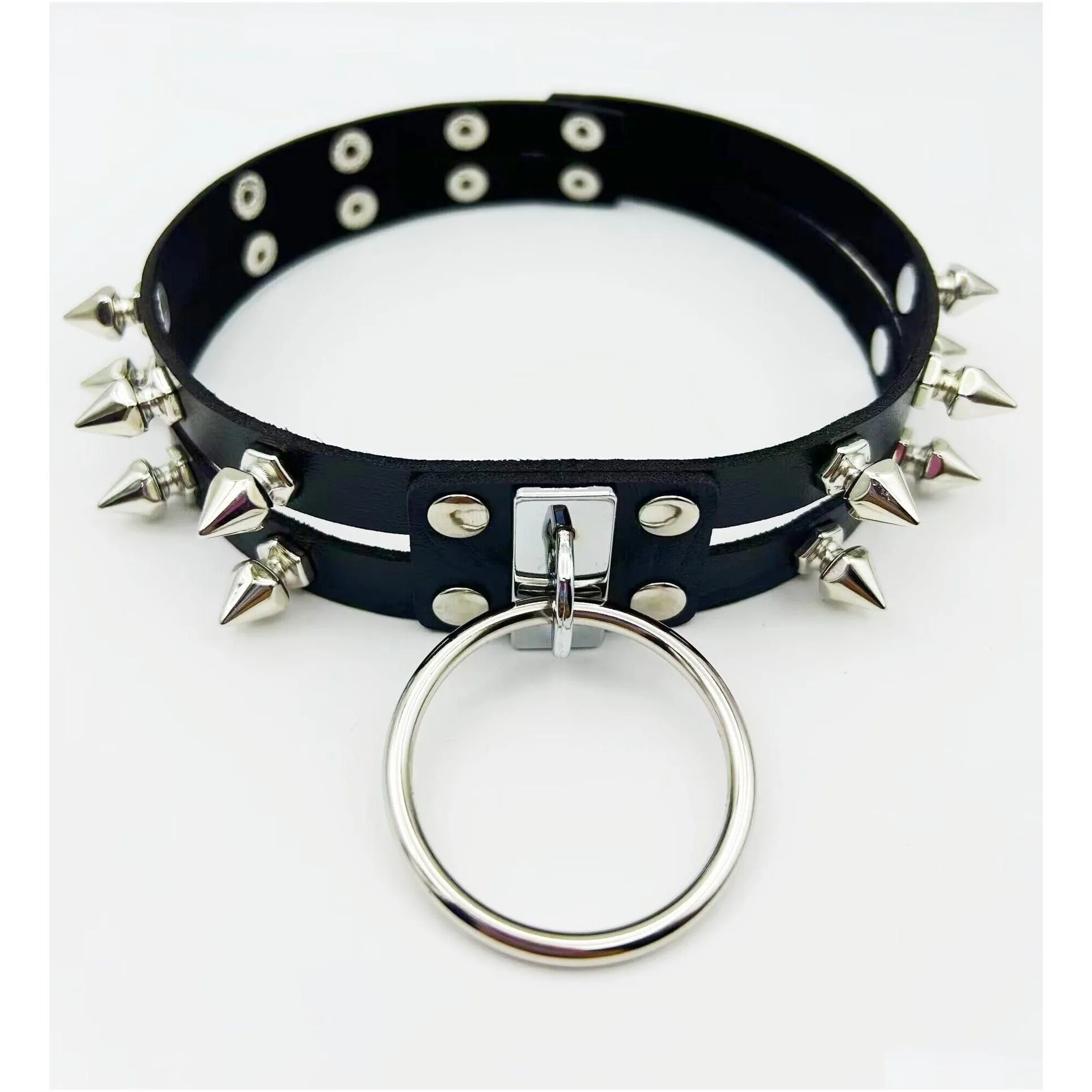 Chokers Gothic Black Spiked Punk Choker Collar Spikes Rivets Studded Chocker Necklace For Women Men Bondage Cosplay Goth Je Dhgarden