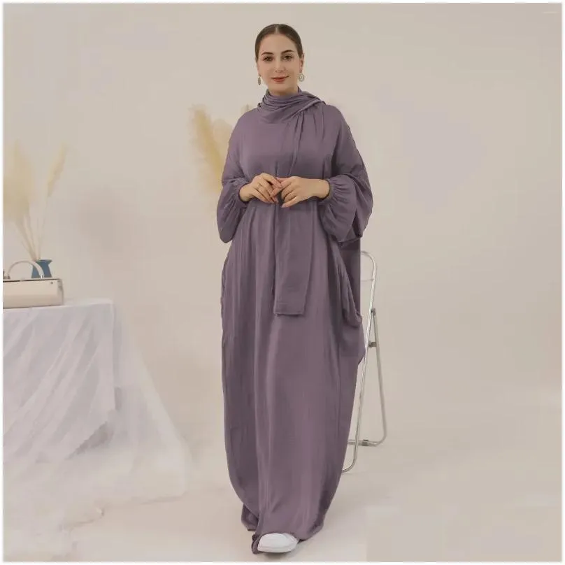 Ethnic Clothing Ramadan One Piece Jilbab Hooded Abaya Muslim Hijab Prayer Dress With Attached Scarf Dubai Abayas For Women Islam