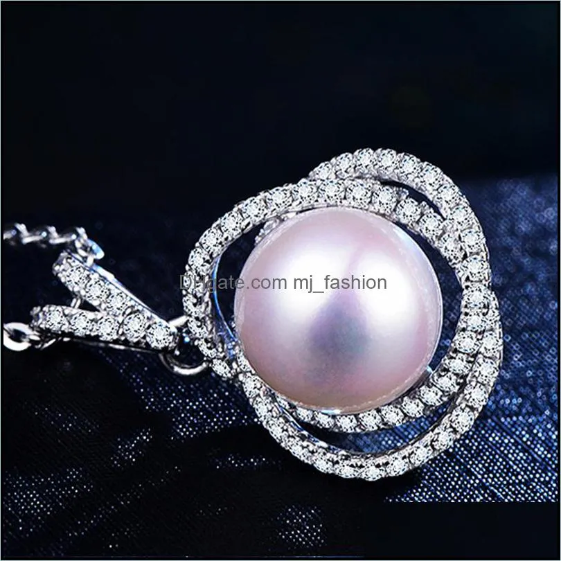 Earrings & Necklace Delicate Pearl Pendant Stud Set 9-10Mm Large Oblate Earring For Women Mom Anniversary Gift Jewelry High Dhgarden Dh5Rh