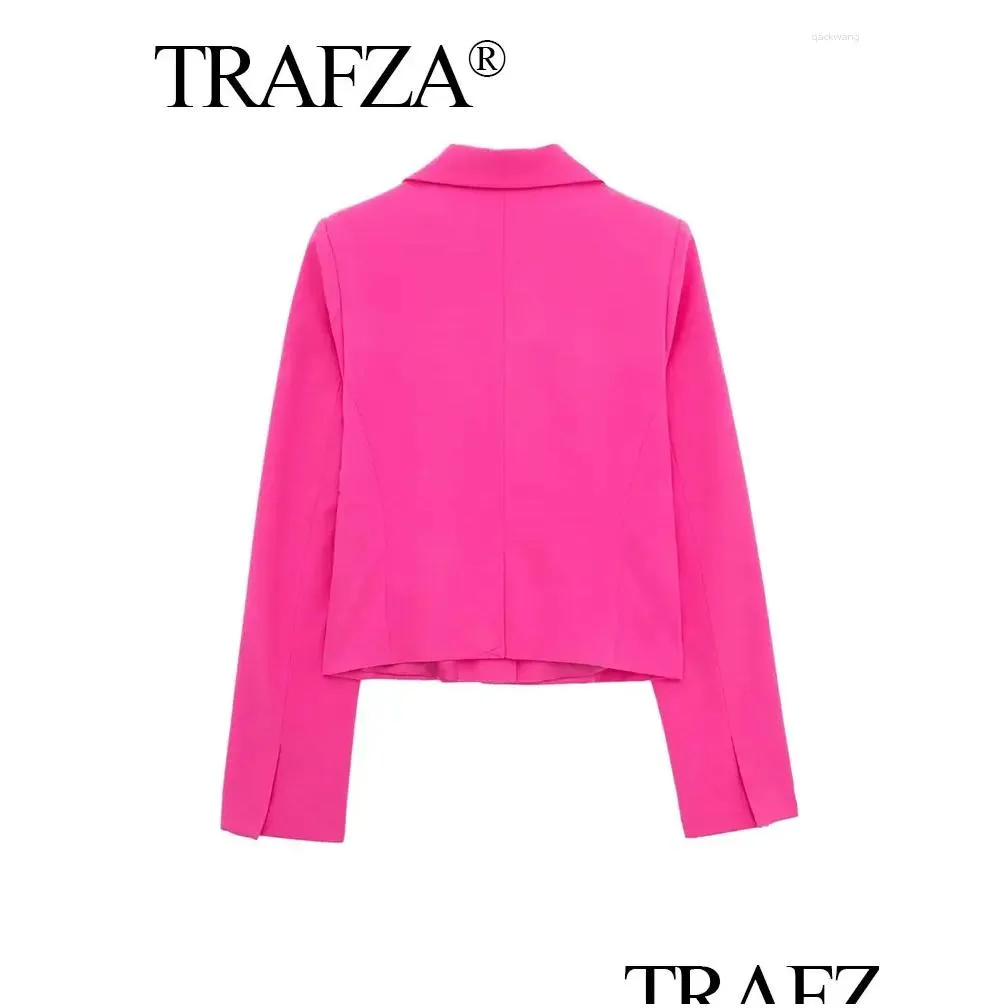 Women`s Suits TRAFZA Retro Lapel Single Breasted Elegant Slim Fit Long Sleeve Blazer 2024 Spring Office Short Top