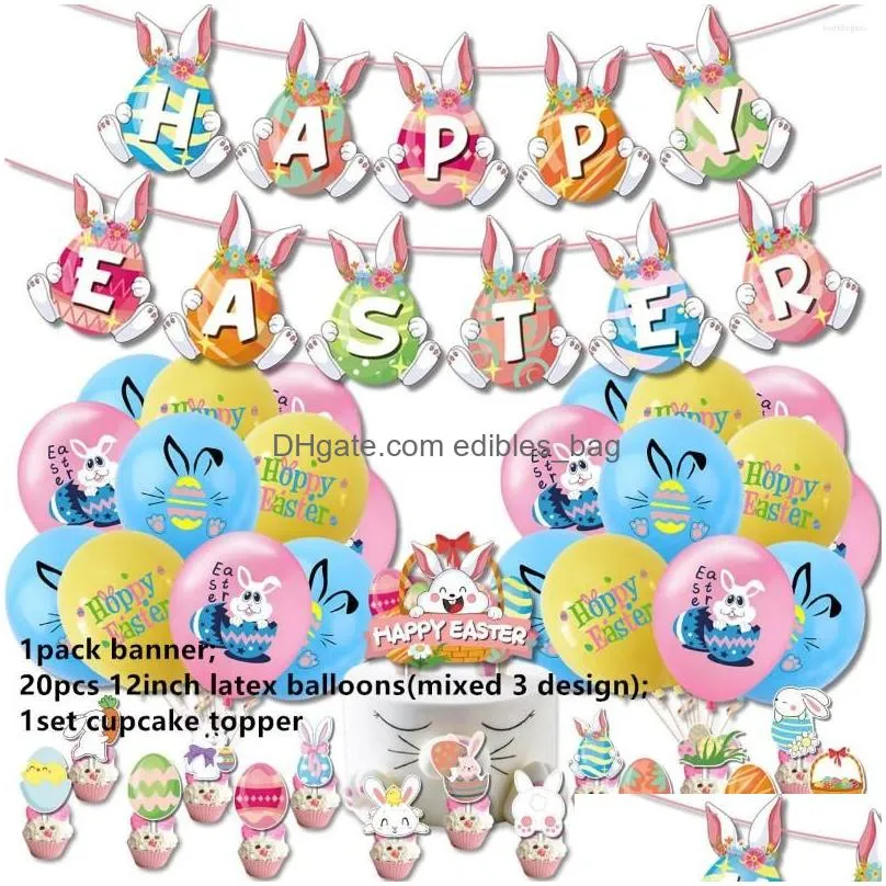 party decoration happy easter decorations set balloons banner hanging swirl decor boy girl toys home globos