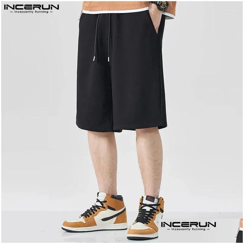 Men`s Shorts INCERUN 2024 American Style Men Casual Elastic Waist Design Fashionable Straight Tube Solid All-match S-5XL