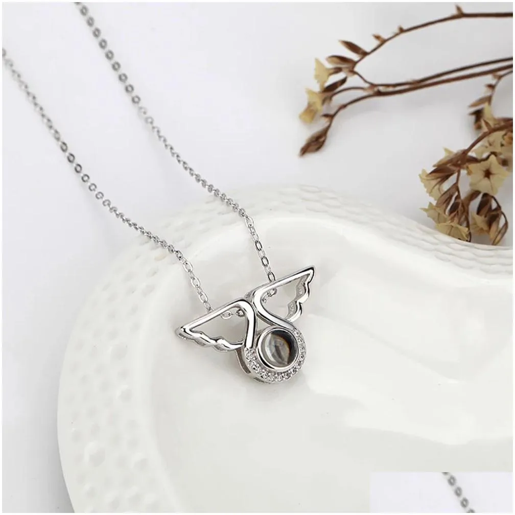 customized projection angel wings necklace silvery custom color pos women man necklace pendant jewelry accessorie 240115