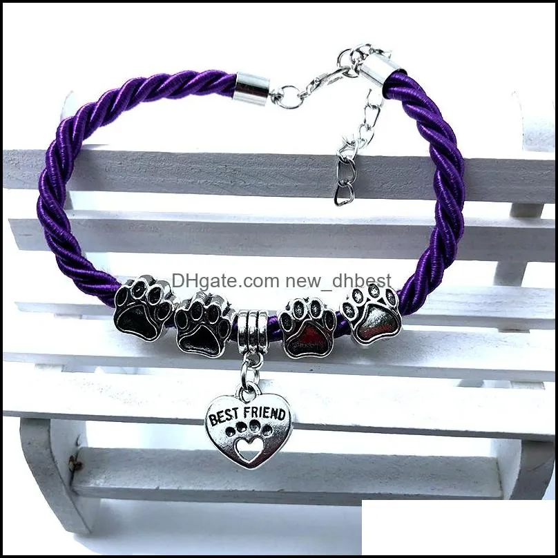 Charm Bracelets Hand Woven 8 Colors Rope Chain Bracelet For Women Best Friend Dog Paw Pet Lovers Wholesale Drop Delivery Jew Dhgarden Dhfra