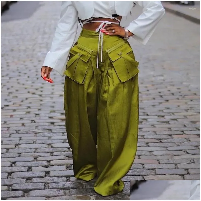 Women`s Pants Arrival Wide Leg Women Loose 3D Pockets Spring Streetwear Trousers