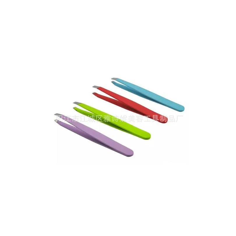 Wholesale 24Pcs Colorful Stainless Steel Slanted Tip Eyebrow Tweezers Hair Removal Tools
