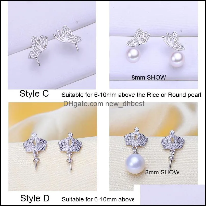 Jewelry Settings 925 Sier Pearl Earrings Setting Zircon Earring Eardr Mounting Earings Blank Diy Wedding Gift For Drop Deliv Dhgarden Dhipv