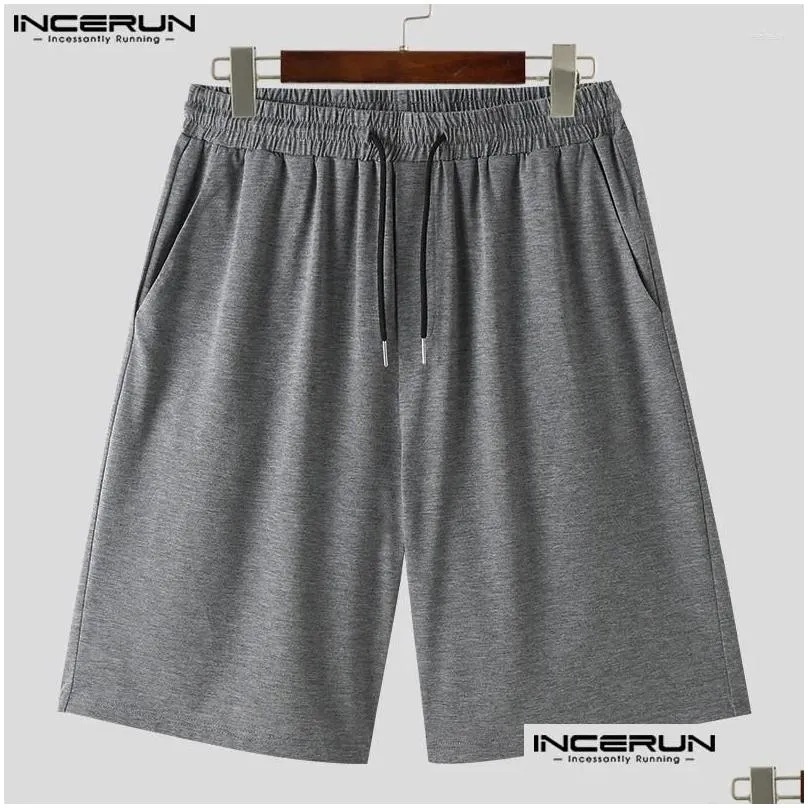 Men`s Shorts INCERUN 2024 American Style Men Casual Elastic Waist Design Fashionable Straight Tube Solid All-match S-5XL