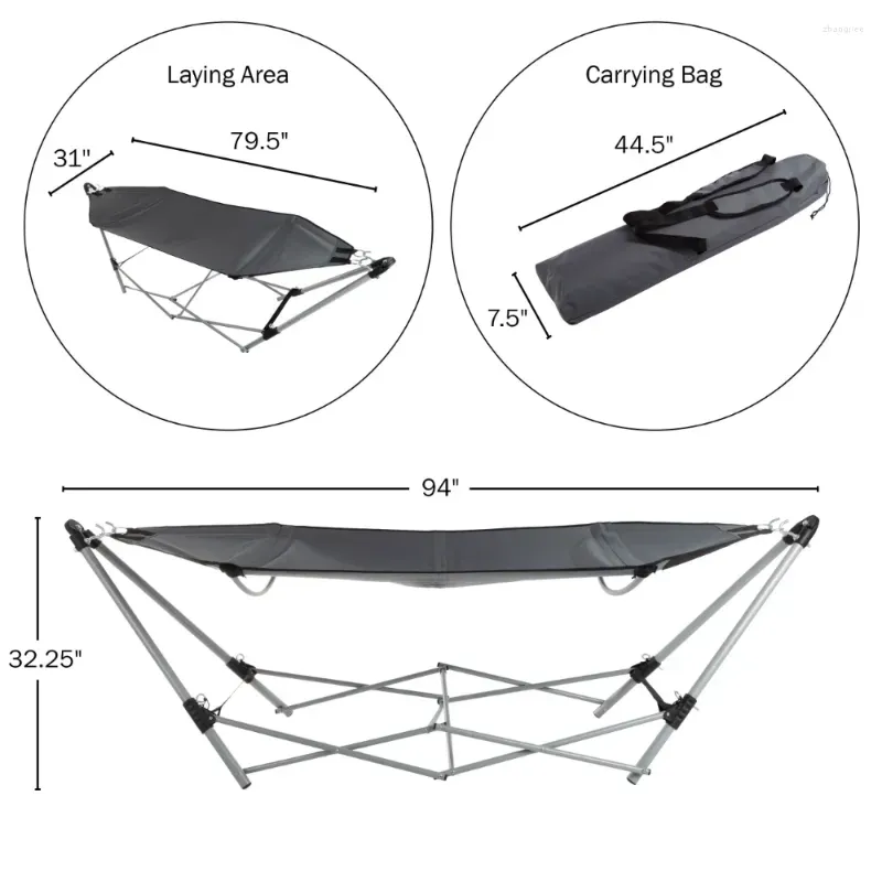 Camp Furniture Outdoor Portable Folding Hammock With Foldable Aluminum Frame Durable Sturdy Garden Camping