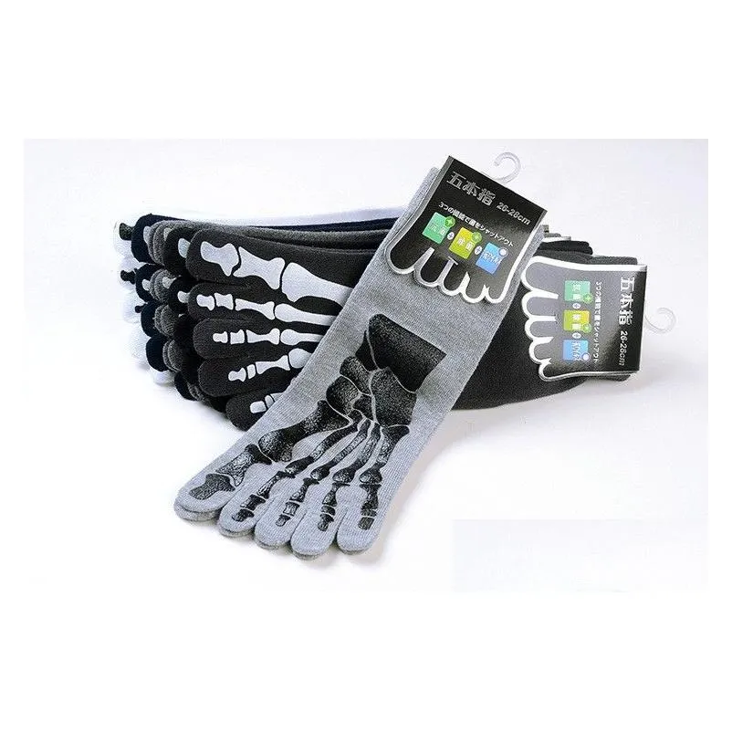 New Whole-5 Colors Punk Rock Men`s 3D Print Terror Skeleton Toe Socks Hip Hop Scary Skull Five Finger Odd Sox Bone Male S254O