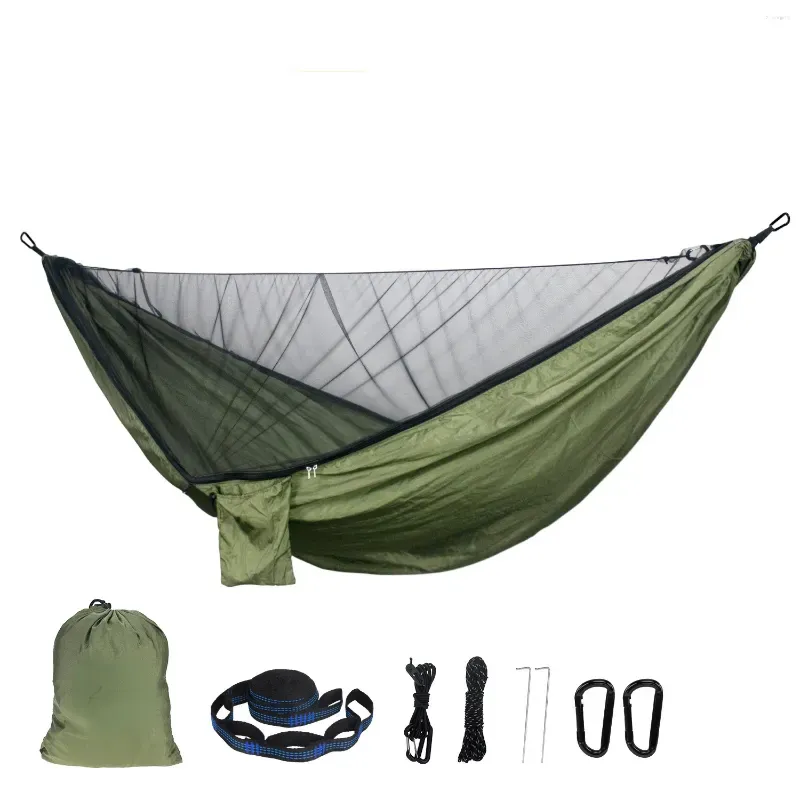 Camp Furniture 1-2 Person Portable Outdoor Camping Hammock With Mosquito Net High Strength Parachute Fabric Hanging Bed Hunting
