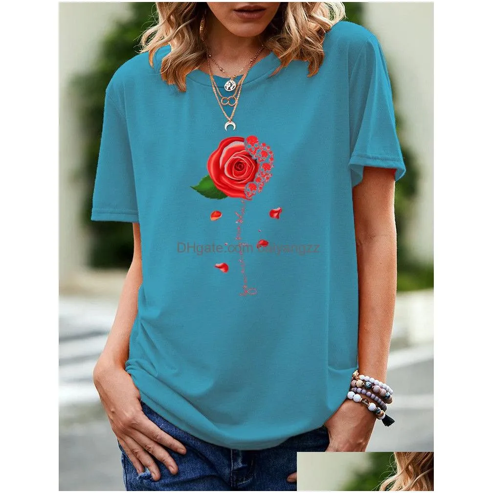 oc-vip00010 large short sleeve t-shirt summer womens flowers and plants pattern cartoon heart top personalized customization pattern