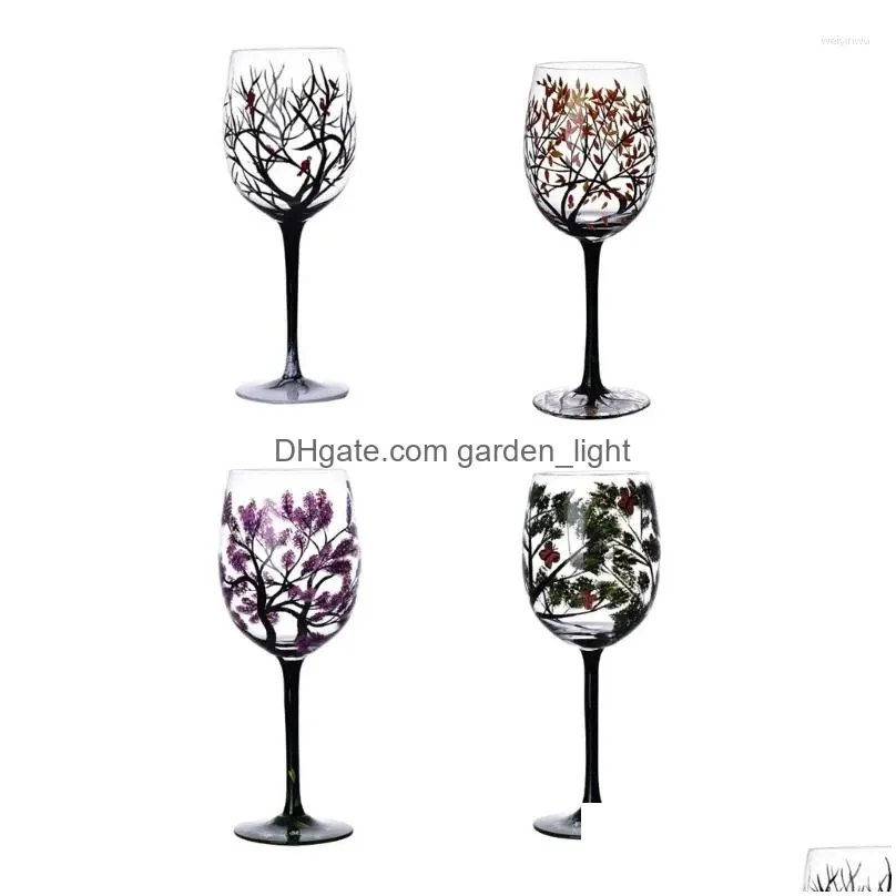 Wine Glasses Four Seasons Tree Unique Hand Painted Glass Easy To Use Drop Delivery Home Garden Kitchen Dining Bar Drinkware Dh7Ok