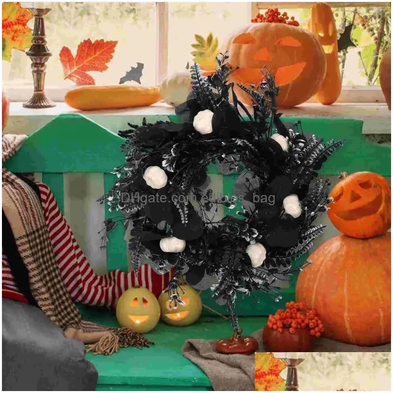 decorative flowers halloween black wreath flower pumpkin small fake garland haunted house door gothic hanging eucalyptus