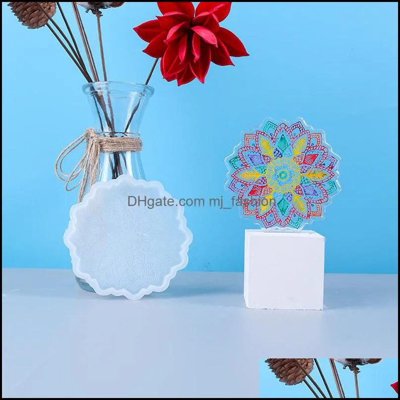 Molds Resin Coaster Textured Flower Diy Epoxy Tray Mold Tea Drop Delivery Jewelry Tools Equipment Dh1Em