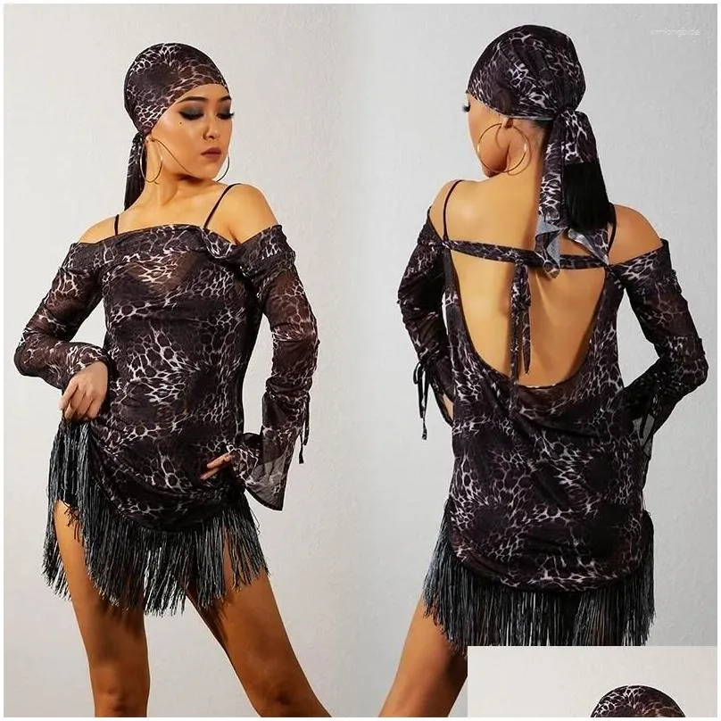 Stage Wear Latin Dance Dress Women Loose Practice Clothes Off Shoulder Sexy Tassel Rumba Salsa Performance Costume Prom DNV17370