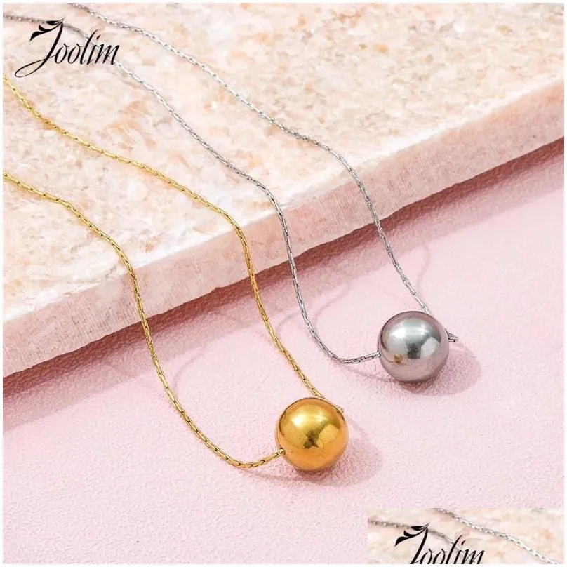 Chains Joolim Jewelry Wholesale No Fade Fashion Large Hollow Ball Pendant Adjustable Sweater Chain Stainless Steel Necklace For Women