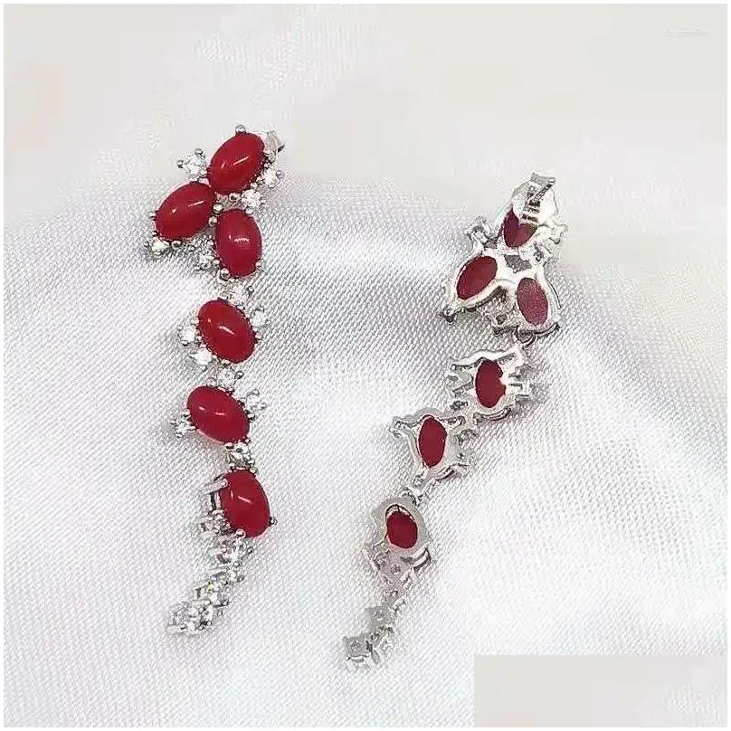Dangle Earrings FS Natural Red Coral/Topaz/Sapphire Gemstone Fashion For Women Real S925 Sterling Silver Fine Weddings Jewelry MeiBaPJ