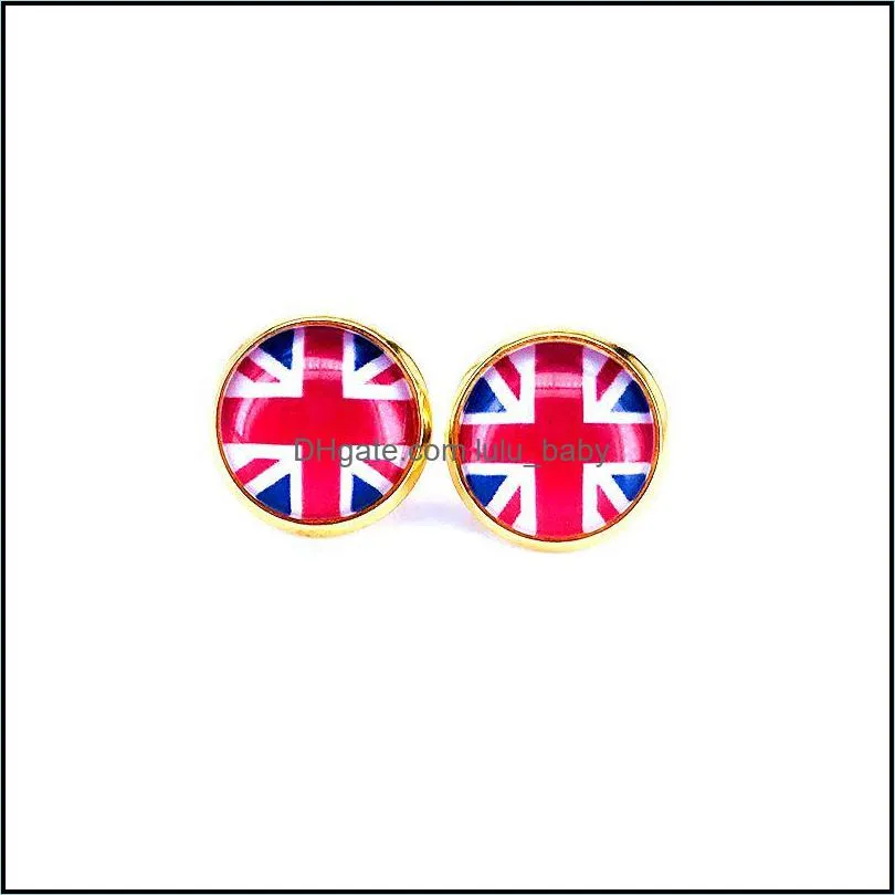 Stud National Flag Earring Russia Spain France 10Mm Glass Gem Cabochon Sier And Gold Plated Copper Jewelry B18124 Drop Deliv Dhgarden Dhfow