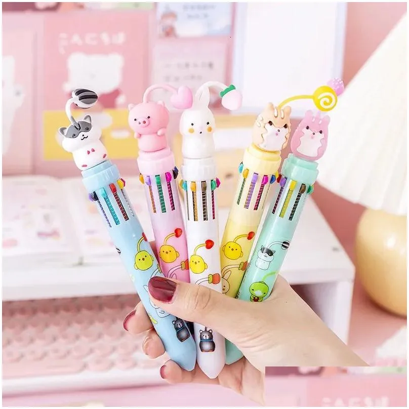 wholesale 20pcs Cartoon Pendant 10 Color Ballpoint Pen School Pens to Write Kawaii Stationery Ball Point Pen Writing Pretty 240109