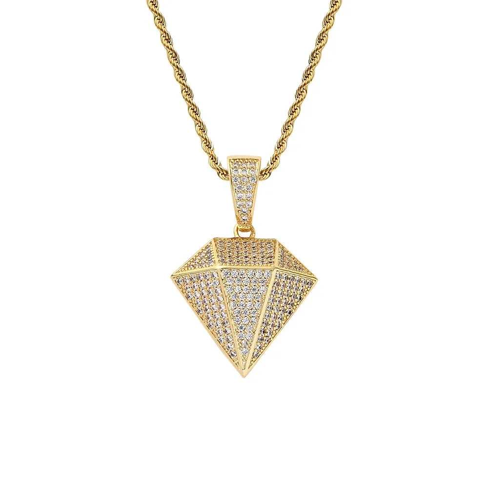 Hip Hop Necklace Triangle Diamond Gold Pendant + 76cm Twist Chain